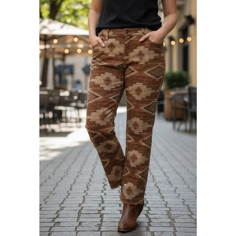 LRL Ralph Lauren Aztec Jeans Modern Skinny 16 Brown‎ Equestrian Southwest Luxury